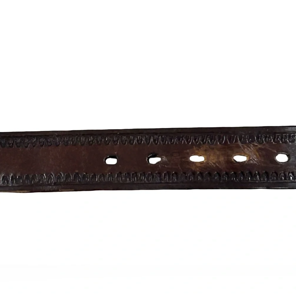 Vintage Western Leather Belt Size 32 Monogram “B” Tooled Brown Brass Buckle
